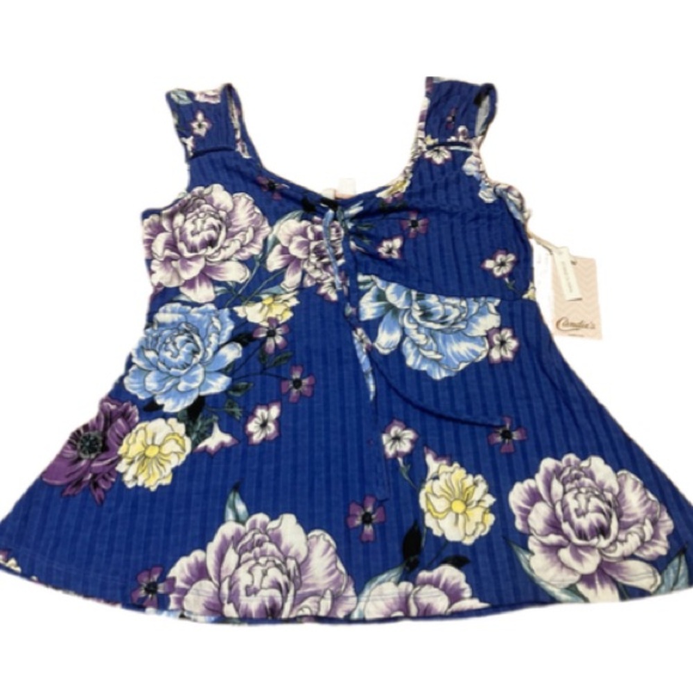 Candie's Blue Floral Ruched Tie Front Tank Top NWT SMALL